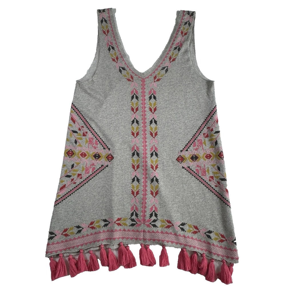 Ivy Jane Embroidered Cover-Up Dress Womens S Gray Pink Yellow Boho Festival